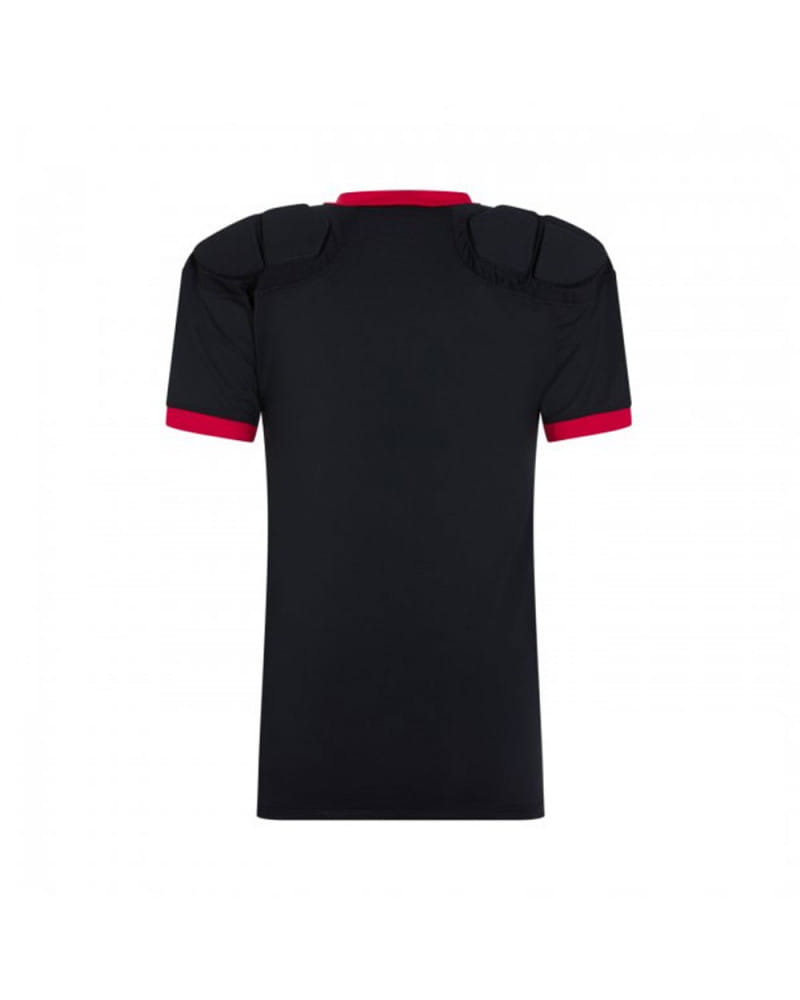 Protezione spalle rugby Canterbury Raze per bambino, nera con dettagli rossi.