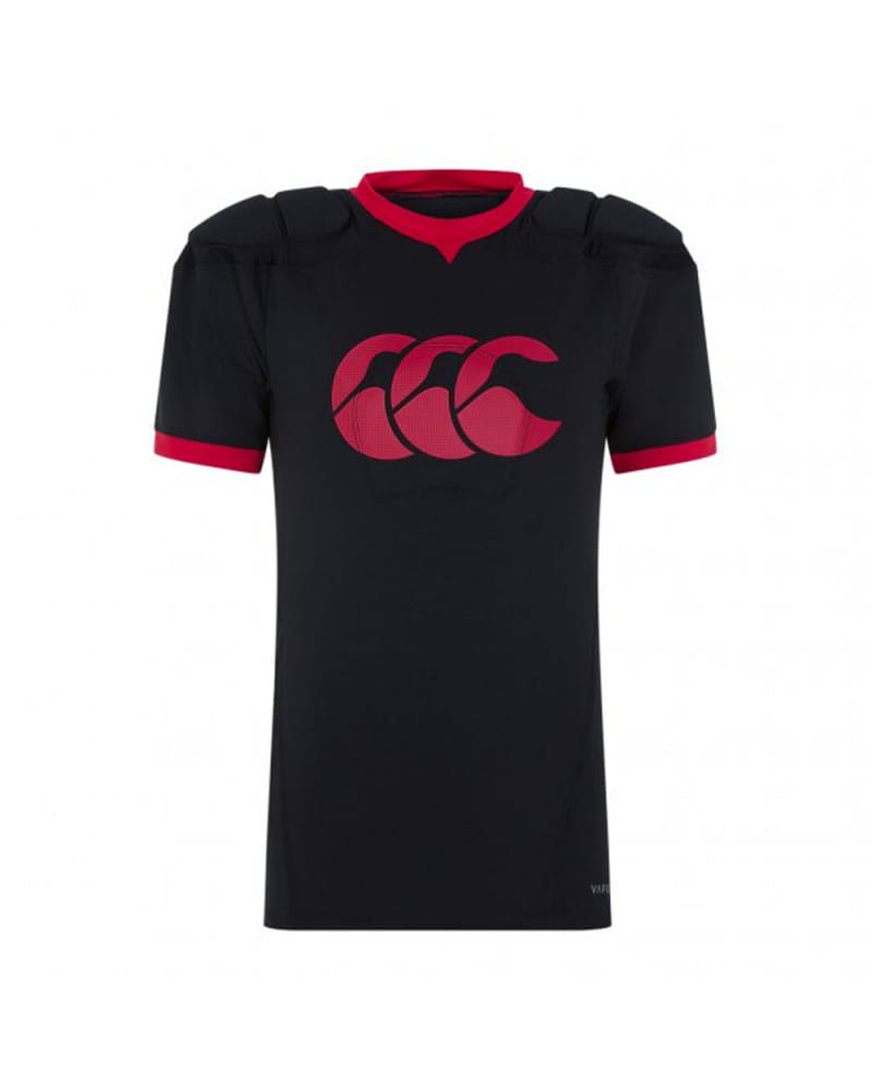Protezione spalle da rugby Canterbury Raze Vapody per bambino, nera con dettagli rossi.