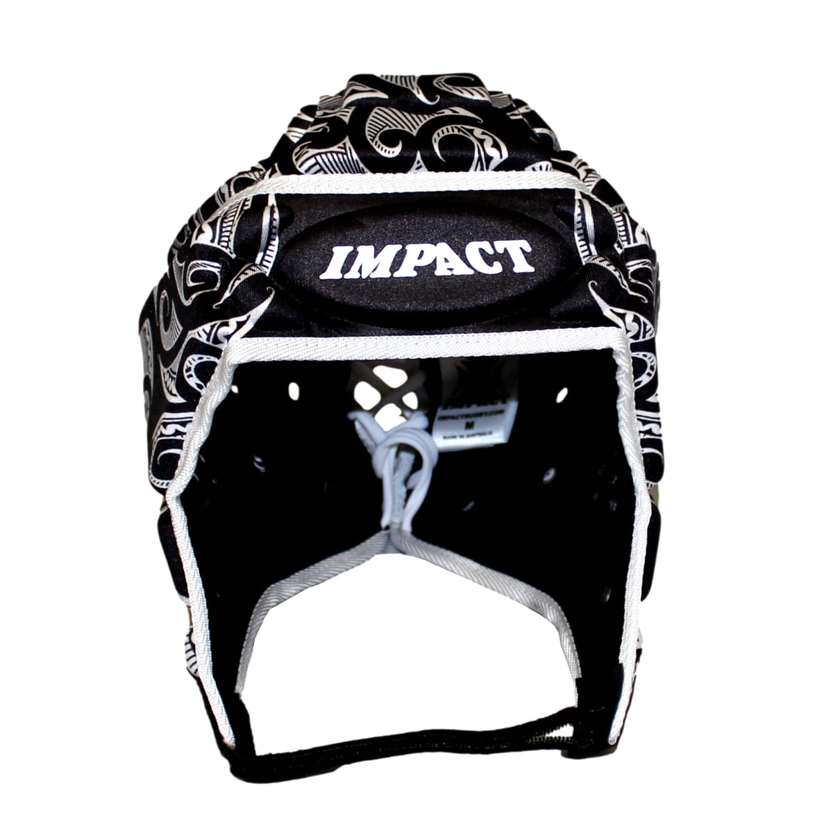Caschetto Rugby Impact Kiwi Maori Nero: casco da rugby nero con design ispirato ai Maori, che offre protezione e comfort