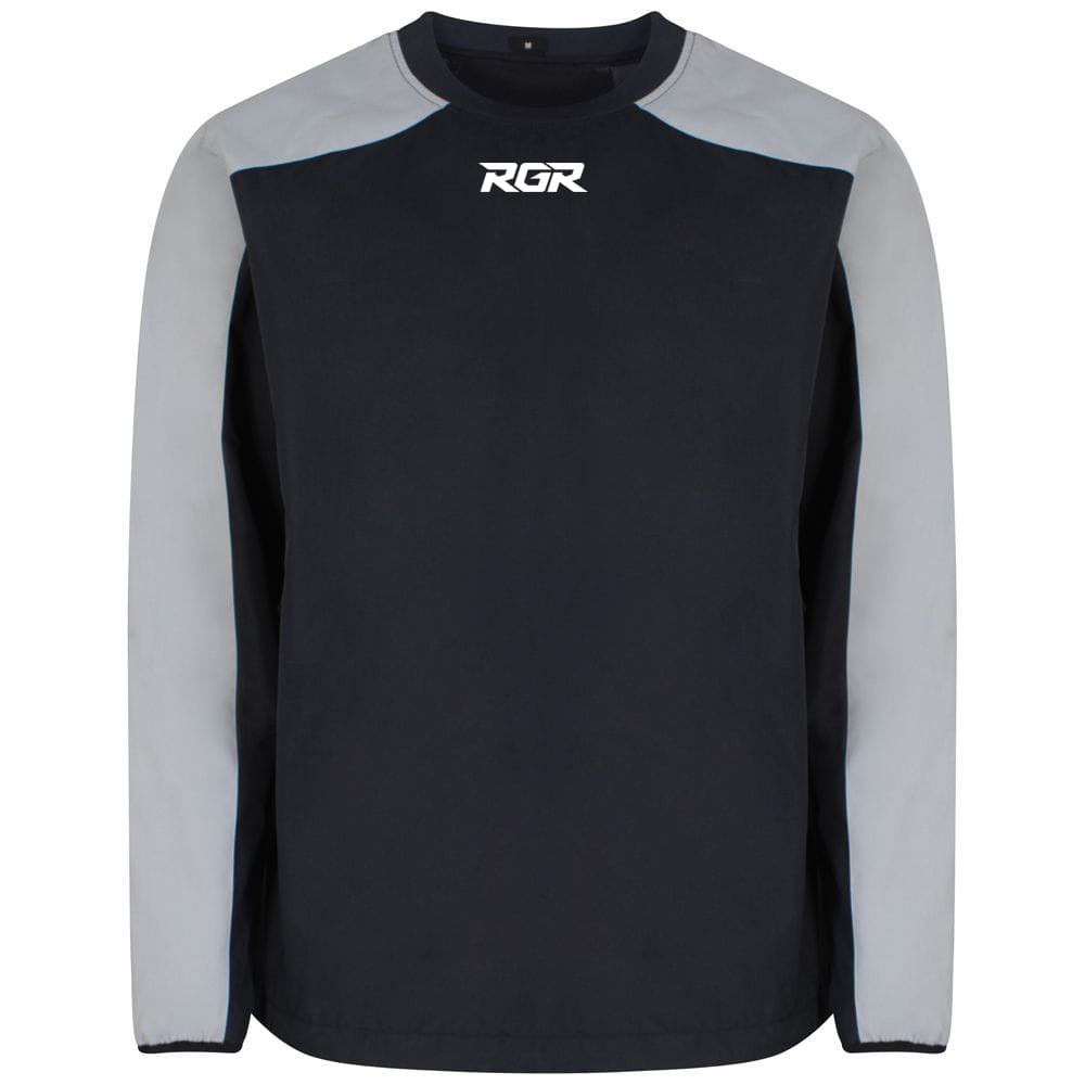Top allenamento RGR blu-grigio con logo bianco sul petto.